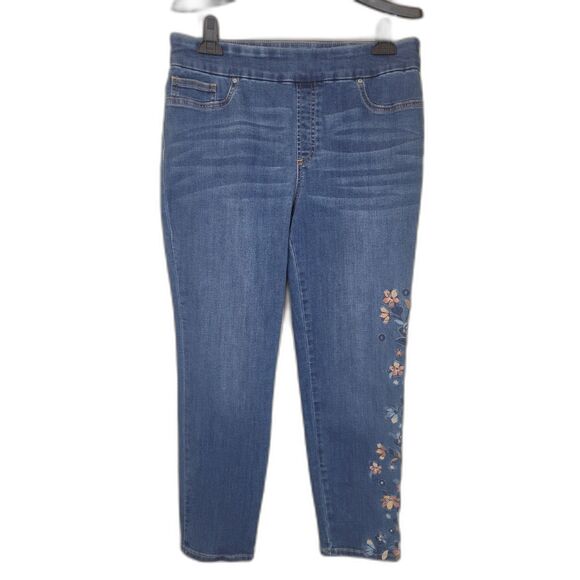 Chico's Embroidered Denim Pull-On Ankle Jeggings Jeans - Picture 1 of 4